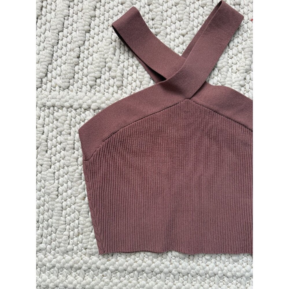 Aritzia Babaton Sculpt Knit Criss Cross Cropped Tank Rib Knit Mauve Basics S - Picture 3 of 6